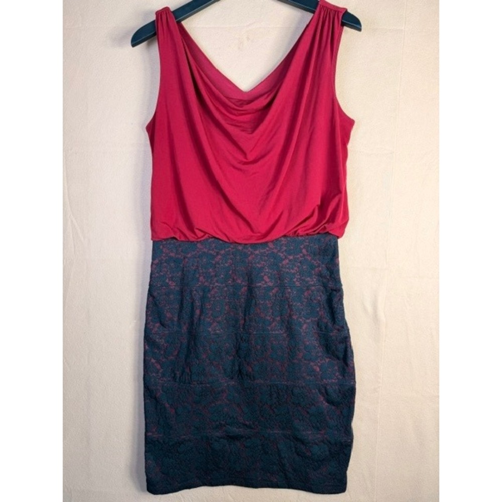 En Focus Studio Size 10 Red Black Lace Cowl Neck Sleeveless Dress
